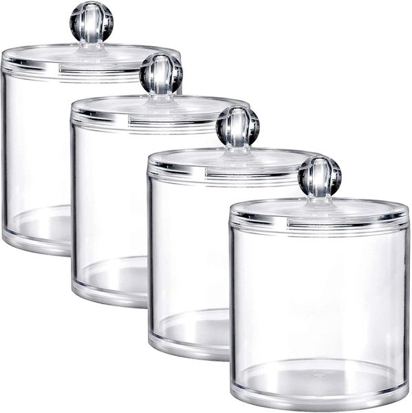 4 Pack Plastic Acrylic Bathroom Vanity Countertop Canister Jars With Storage Lid Carousel 1