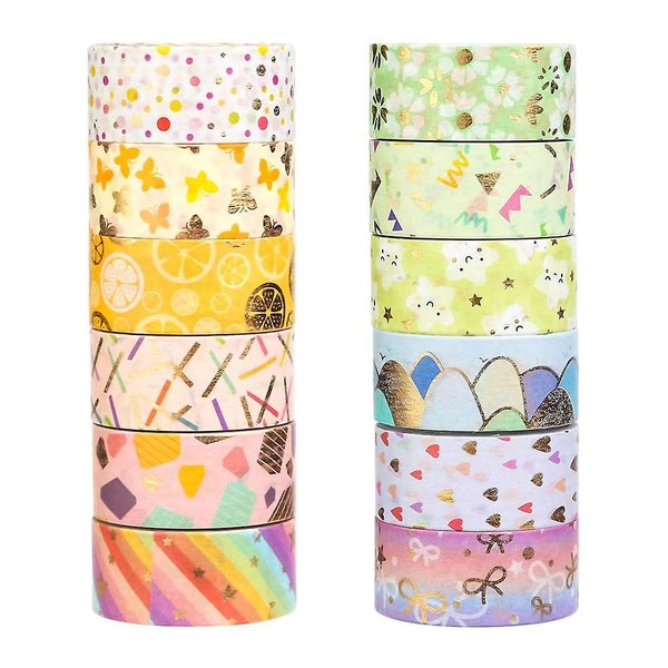 Washi Tape 12 Rolls Decorative Washi Tape Set With Cute Gold Foil Flower Desig Carousel 1