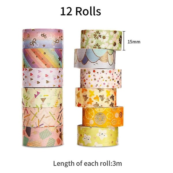 Washi Tape 12 Rolls Decorative Washi Tape Set With Cute Gold Foil Flower Desig Carousel 2