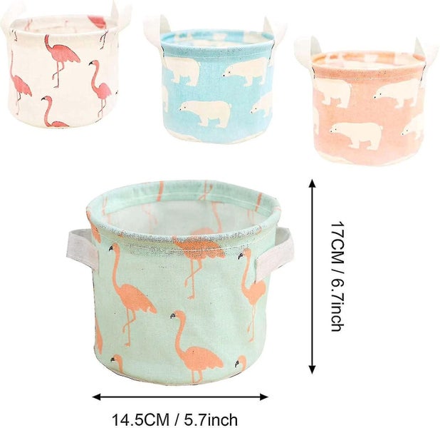 Set of 4 Mini Round Storage Baskets - Foldable Linen Fabric Desk Tidy Storage wi Carousel 2