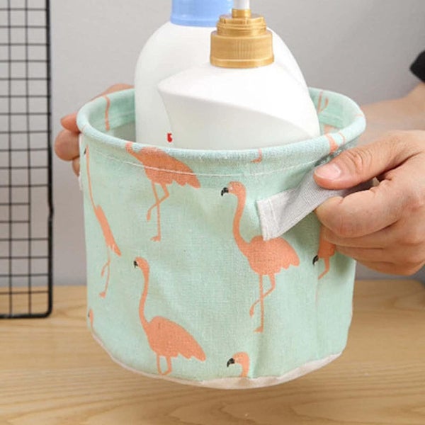 Set of 4 Mini Round Storage Baskets - Foldable Linen Fabric Desk Tidy Storage wi Carousel 5
