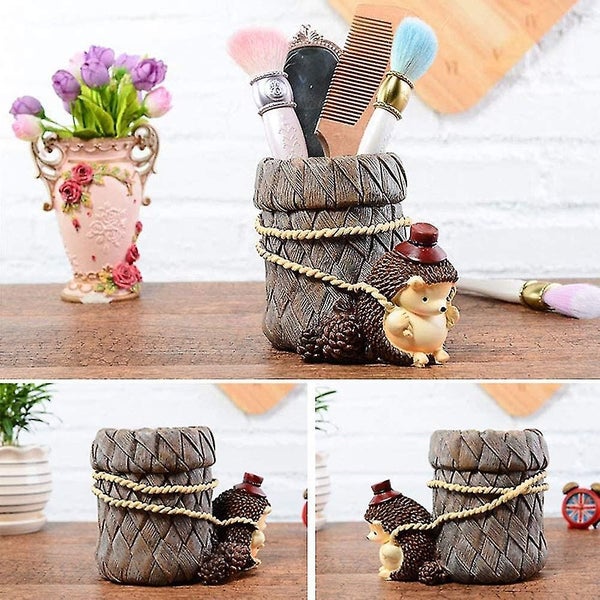 Cute Hedgehog Desk Pen Pencil Pot Holder, Toothbrush Holder, Resin Desk Organize Carousel 5
