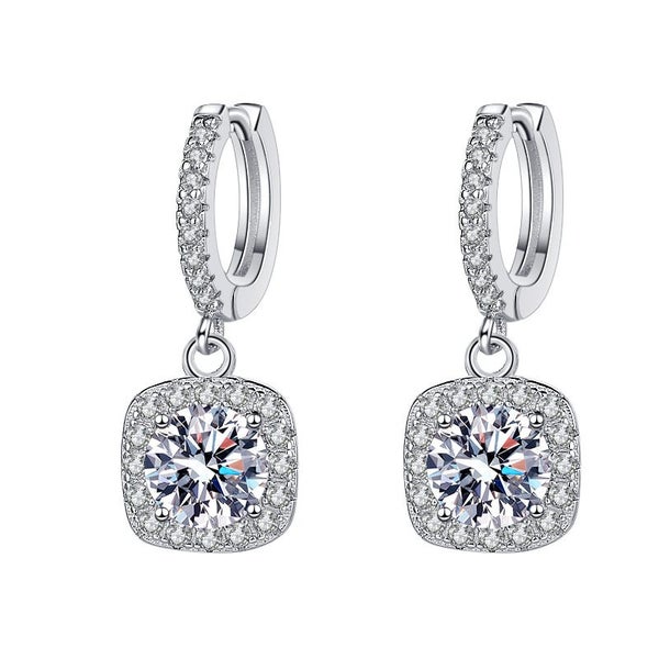 Sale: 2ct Moissanite Earrings Halo Setting S925 Silver Platinum Plated Carousel 1