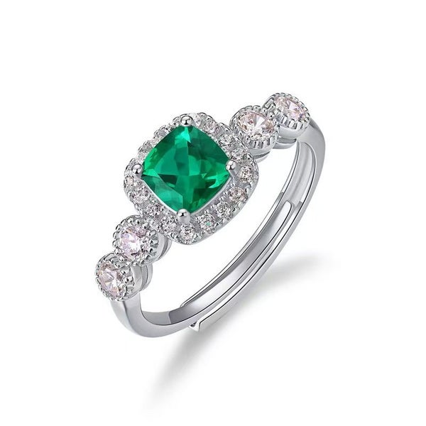 Square Cut Lab Grown Emerald Engagement Ring S925 Silver 18K White Gold Plated