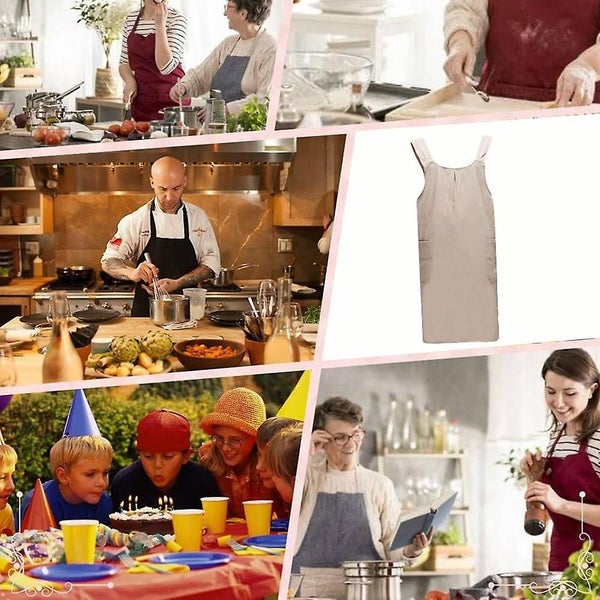 Linen Cross Back Kitchen Cooking Aprons For Women With Pockets Cute For Baking P Carousel 5