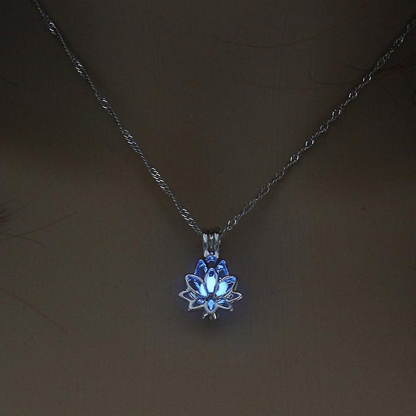 Women Gift Yoga Lotus Flower Luminous Pendant Necklace Glow In The Dark Jeweller Carousel 1