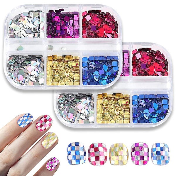 Glitter Nail Art Sequins - Rectangle Glitters Flakes Design For Girls Nail Decor Carousel 1