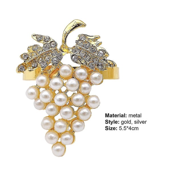 12pcs Napkin Buckle Chic Durable Metal Fake Pearl Grape Napkin Ring For Banquet Carousel 1