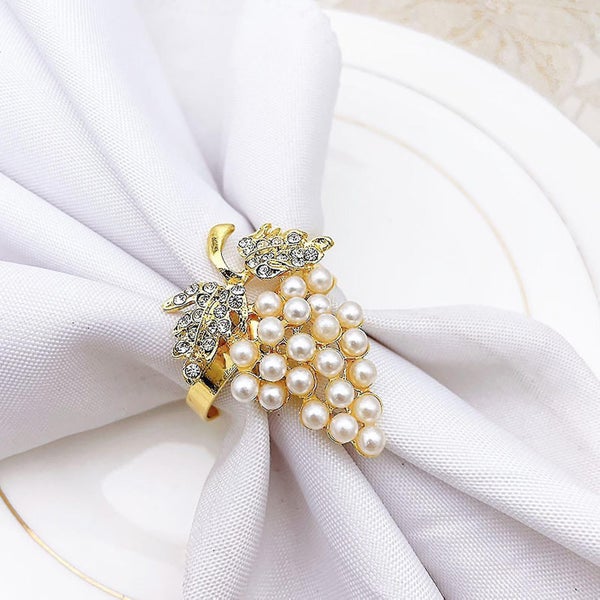 12pcs Napkin Buckle Chic Durable Metal Fake Pearl Grape Napkin Ring For Banquet Carousel 2