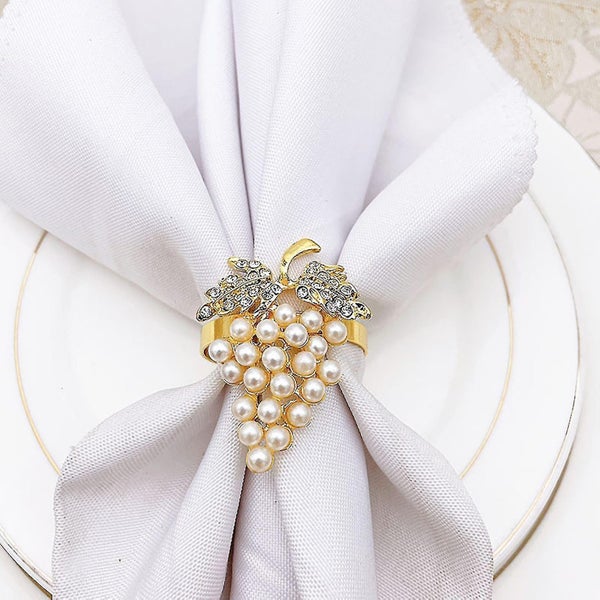 12pcs Napkin Buckle Chic Durable Metal Fake Pearl Grape Napkin Ring For Banquet Carousel 3