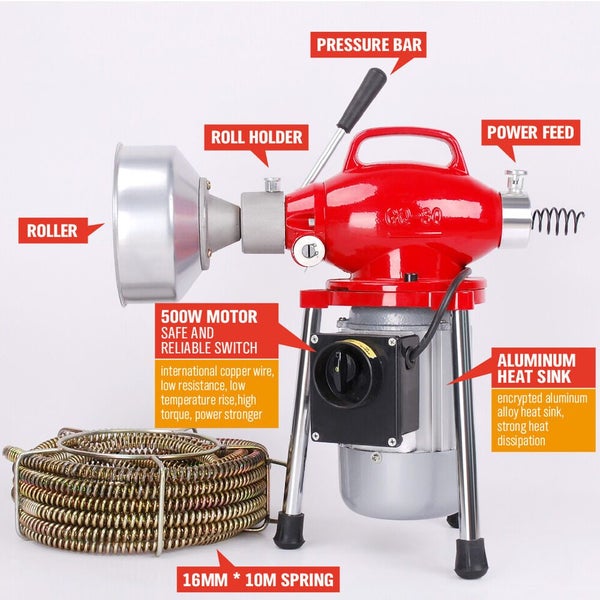 Drain Cleaner Machine Electric 300W Plumbing Sewerage Pipe Cutters 10M Coils Carousel 2