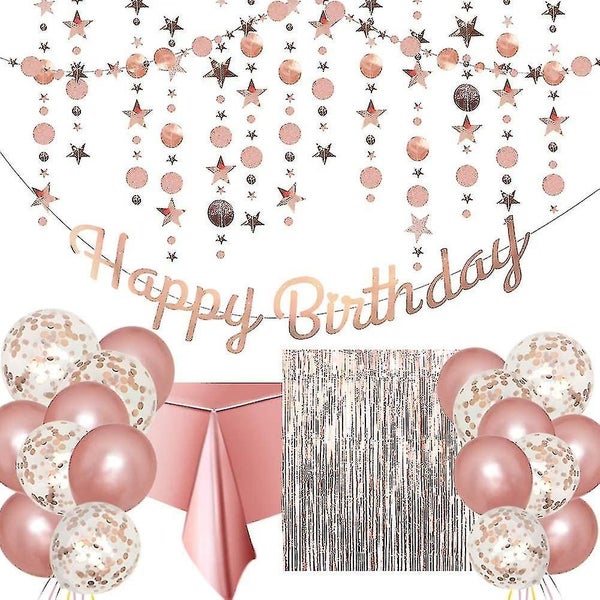 Rose Gold Birthday Party Decoration - Happy Birthday Banner Carousel 1