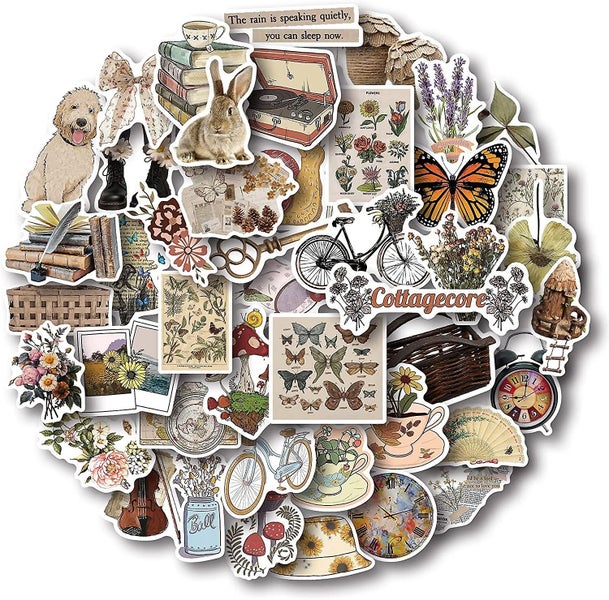 Vintage Stickers, Aesthetic Cottagecore Decor, 50 Pieces Waterproof Vinyl Sticke Carousel 1