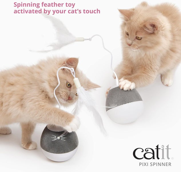 Catit Pixi Spinner Treat Dispenser Interactive Cat Toy - White and Blue Carousel 2