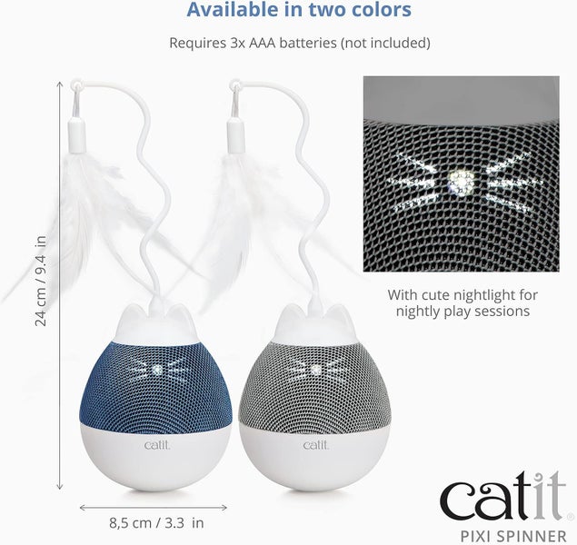 Catit Pixi Spinner Treat Dispenser Interactive Cat Toy - White and Blue Carousel 6