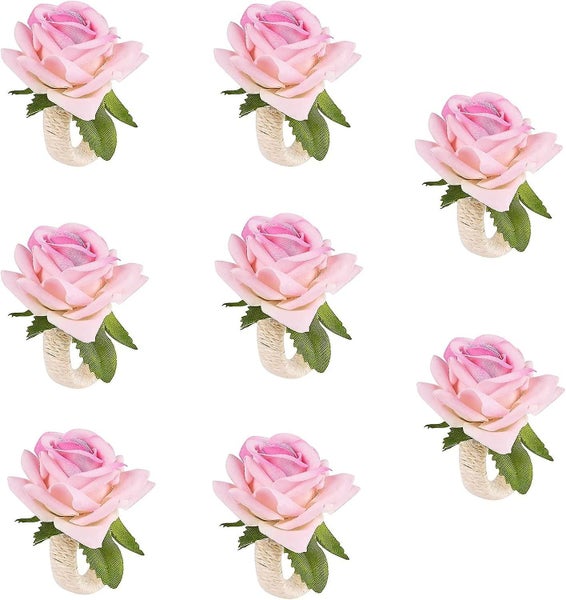8 Pack Napkin Rings Faux Rose Table Decorations Carousel 1