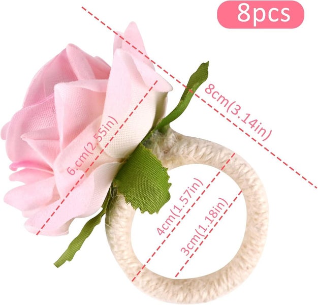 8 Pack Napkin Rings Faux Rose Table Decorations Carousel 2