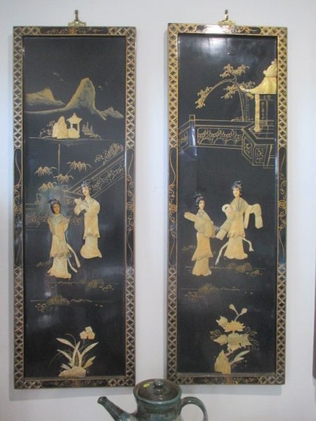 CHINESE MOP VINTAGE WALL PANELS. HAND PAINTED, Carousel 1