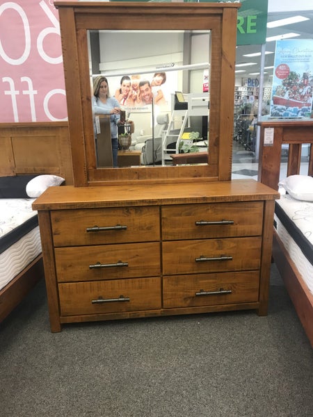 Modern Stressed Wood 6 drawers Dresser with Mirrow Carousel 1