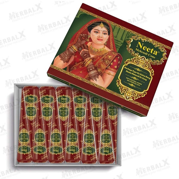 Neeta Natural Henna Mehandi Cone | For Wedding & Parties - 1 box (12 Henna Cone) Carousel 1