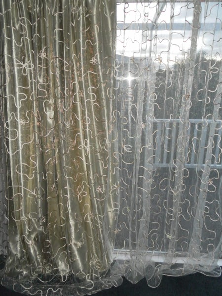 LARGE Cream Embroidered organza voile/net curtain, 3m wide Carousel 2