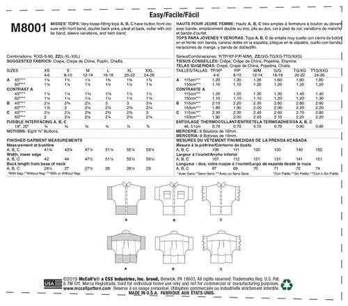McCalls Pattern 8001 Misses' Tops L-XL-XXL Carousel 2