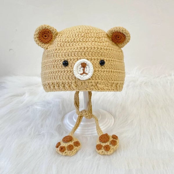 Handmade Crochet Bear Hat with Milk Cotton Yarn for Babies and Toddlers Carousel 1