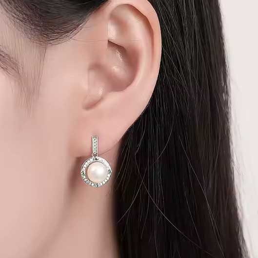 Silver Pearl Crystal Earrings "Dariya" Carousel 2