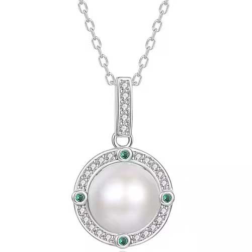 Silver Pearl Crystal Necklace "Dariya" Carousel 1