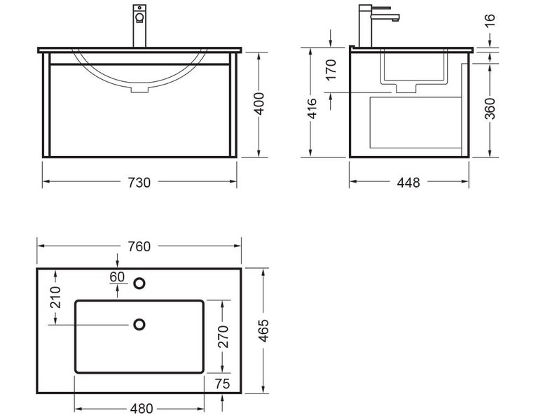 CANCELLED PROJECT - NOVARA WALL VANITY 750 1XDRAW WHITE Carousel 2
