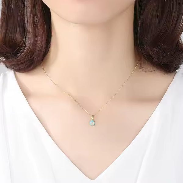 Silver Opal Necklace "Evara" (Blue) Carousel 2