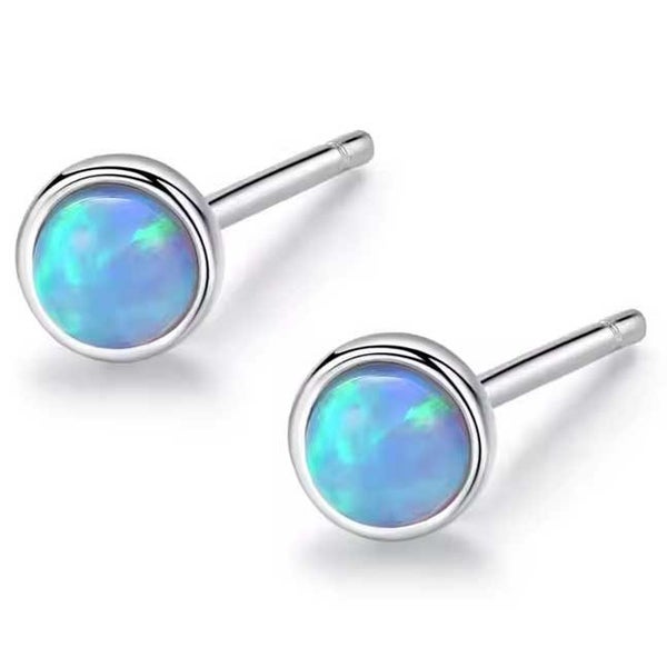 Silver Opal Stud Earrings "Nela" (Blue) Carousel 1