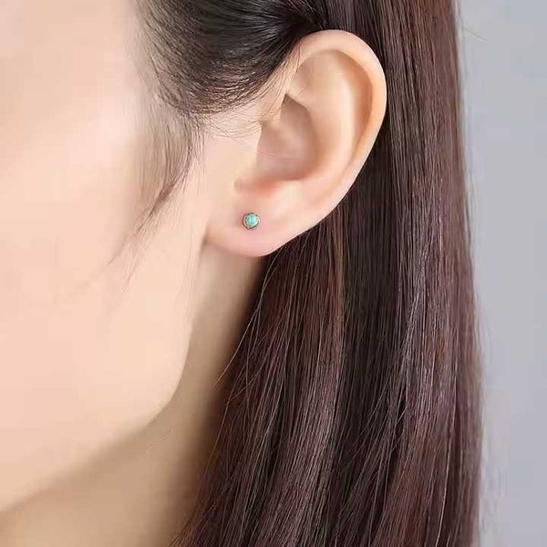 Silver Opal Stud Earrings "Nela" (White) Carousel 2
