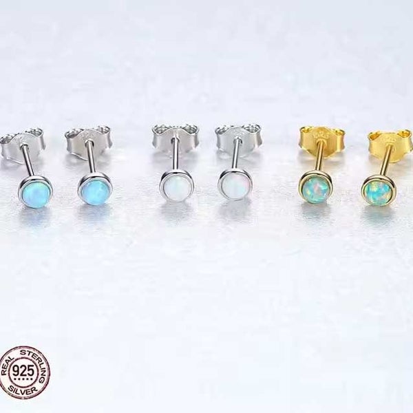 Gold Opal Stud Earrings "Nela" (Green) Carousel 5
