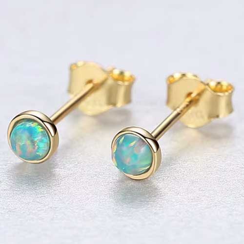 Gold Opal Stud Earrings "Nela" (Green) Carousel 1