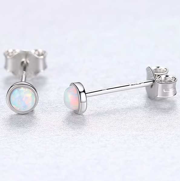 Silver Opal Stud Earrings "Nela" (White) Carousel 1
