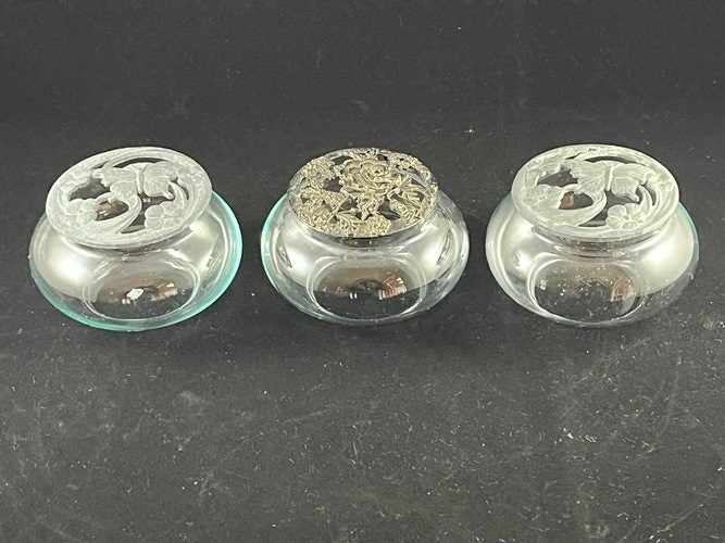 Vintage Butterfly And Rose Metal Lid And Glass Potpourri Bowls Carousel 2
