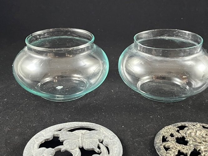 Vintage Butterfly And Rose Metal Lid And Glass Potpourri Bowls Carousel 7