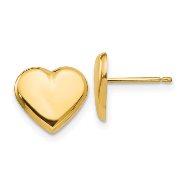 14k Solid Yellow Gold Heart Post Stud Earrings, 10mm Carousel 1