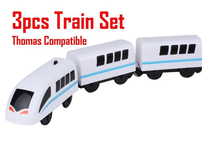 PTN WHITE 3pcs Train Set Battery Operated Compatible Thomas Railway Train Toys Carousel 1
