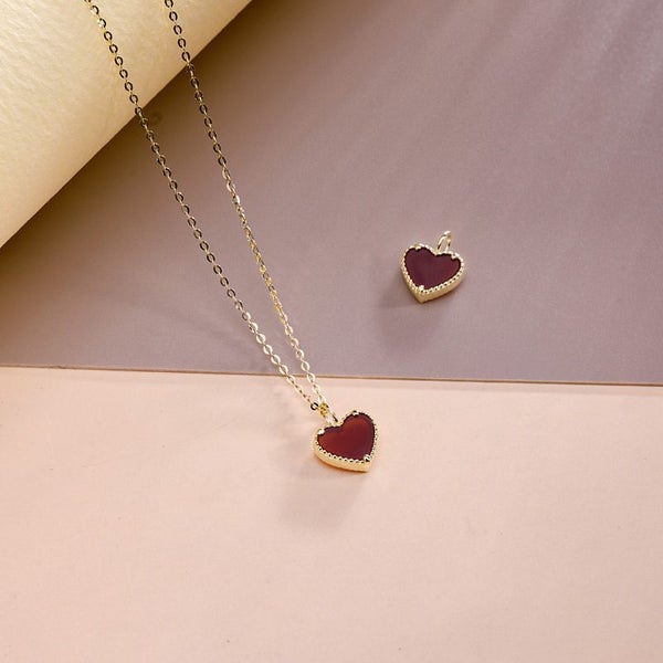 Brand New Red Agate Heart Shaped Pendant Solid 18K Yellow Gold Carousel 2