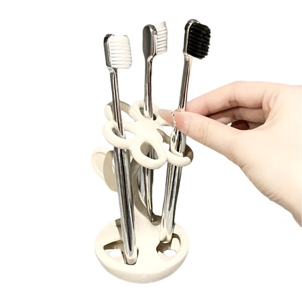 Elosung White Creative Ceramic Toothbrush Holder Makeup Brush & Eyebrow Pencil O Carousel 1