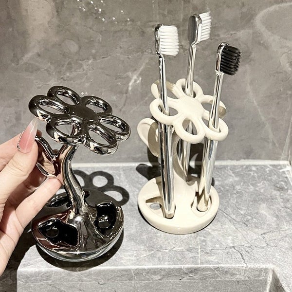 Elosung White Creative Ceramic Toothbrush Holder Makeup Brush & Eyebrow Pencil O Carousel 5