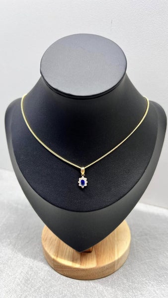 Beautiful Gold Necklace with Sapphire & Diamond Pendant Carousel 1