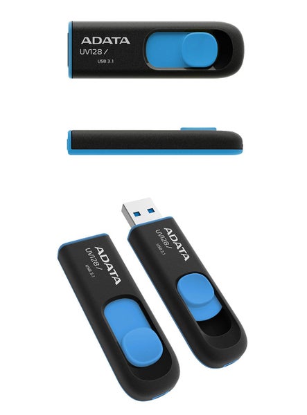 ADATA UV128 Dashdrive Retractable USB 3.0 64GB Blue/Black Flash Drive Carousel 1