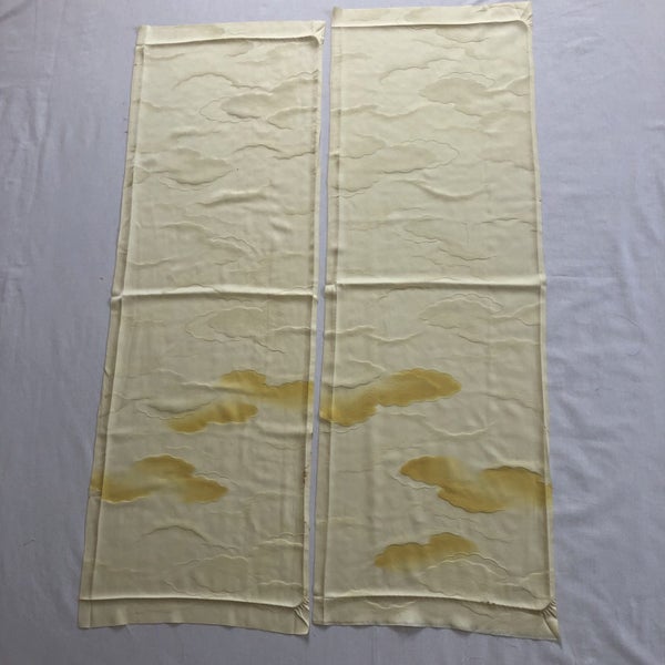 Vintage Japanese Yellow Woven Cloud Silk Fabric Pieces X2 Kimono Panels Carousel 1