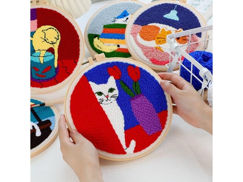 Punch Needle Starter Kit For Cat Floral Rug Hooking With Adjustable Embroidery Carousel 2