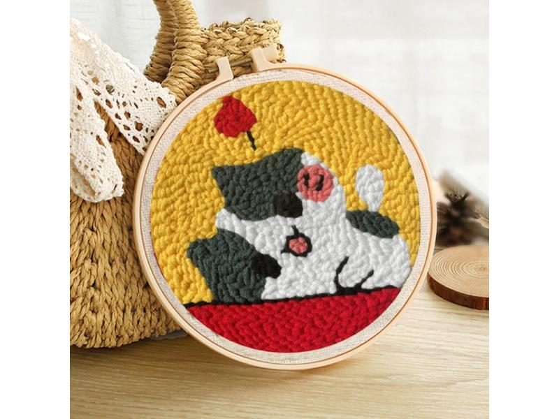Punch Needle Starter Kit For Cat Floral Rug Hooking With Adjustable Embroidery Carousel 1