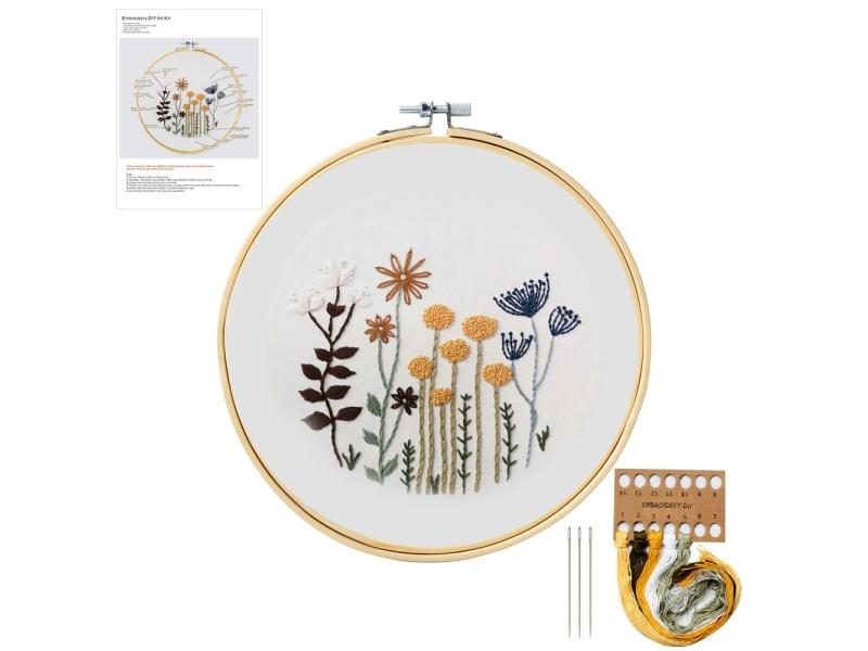 DIY Embroidery Kit Hoop Flower Plant Pattern Cross Stitch Punch Needle Set Carousel 1