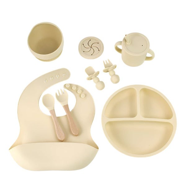 Off White 8 Piece Silicone Children's Tableware Set Bpa Free Baby Feeding Utens Carousel 1